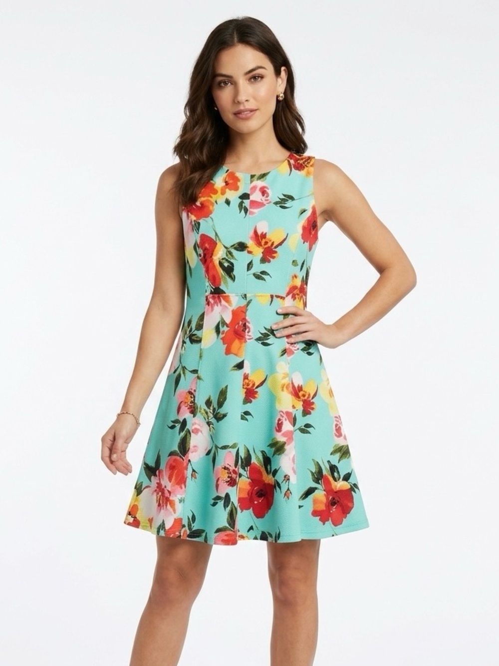 Madison Leigh,  Mint Floral Sleeveless Fit-and-Flare Dress - 10